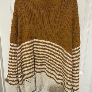 Wonderly Tan and Cream Striped Turtleneck Sweater
